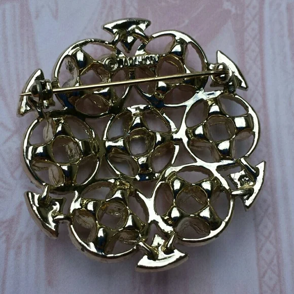 Sarah Coventry silvertone brooch turquoise colored pink rhinestones Vintage EUC - Picture 3 of 11